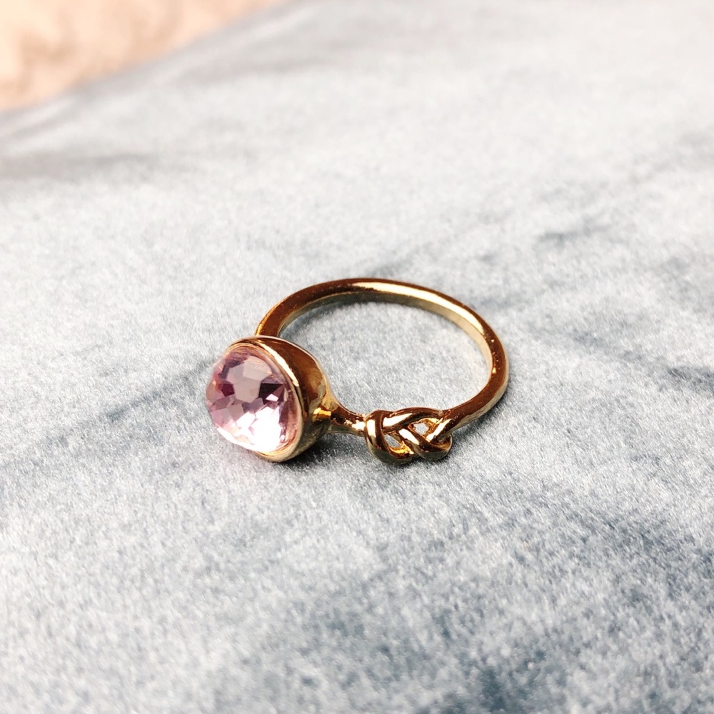 NWT Dainty Rose gold pink topaz love knot ring